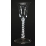 18th century wine glass with multiple opaque twist stem and bell shaped bowl, 16.5cm high