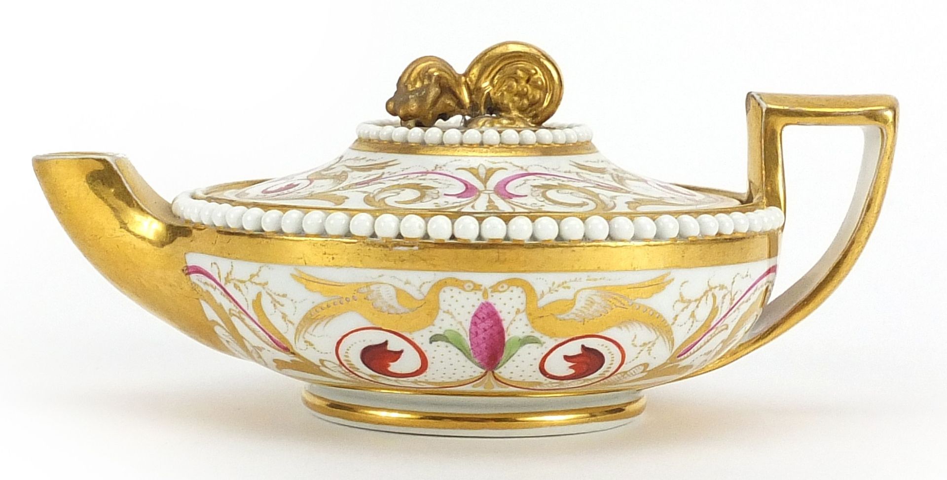 Flight Barr & Barr, Worcester early 19th century classical porcelain oil lamp, hand painted and - Image 3 of 8