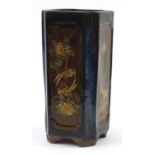 Chinese flat sided stick stand decorated in relief with birds and flowers, 43cm high