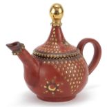 Turkish Tophane terracotta coffee pot with gilt decoration, 18.5cm high
