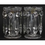 Pair of William IV cut glass lustres with drops, each 15.5cm high