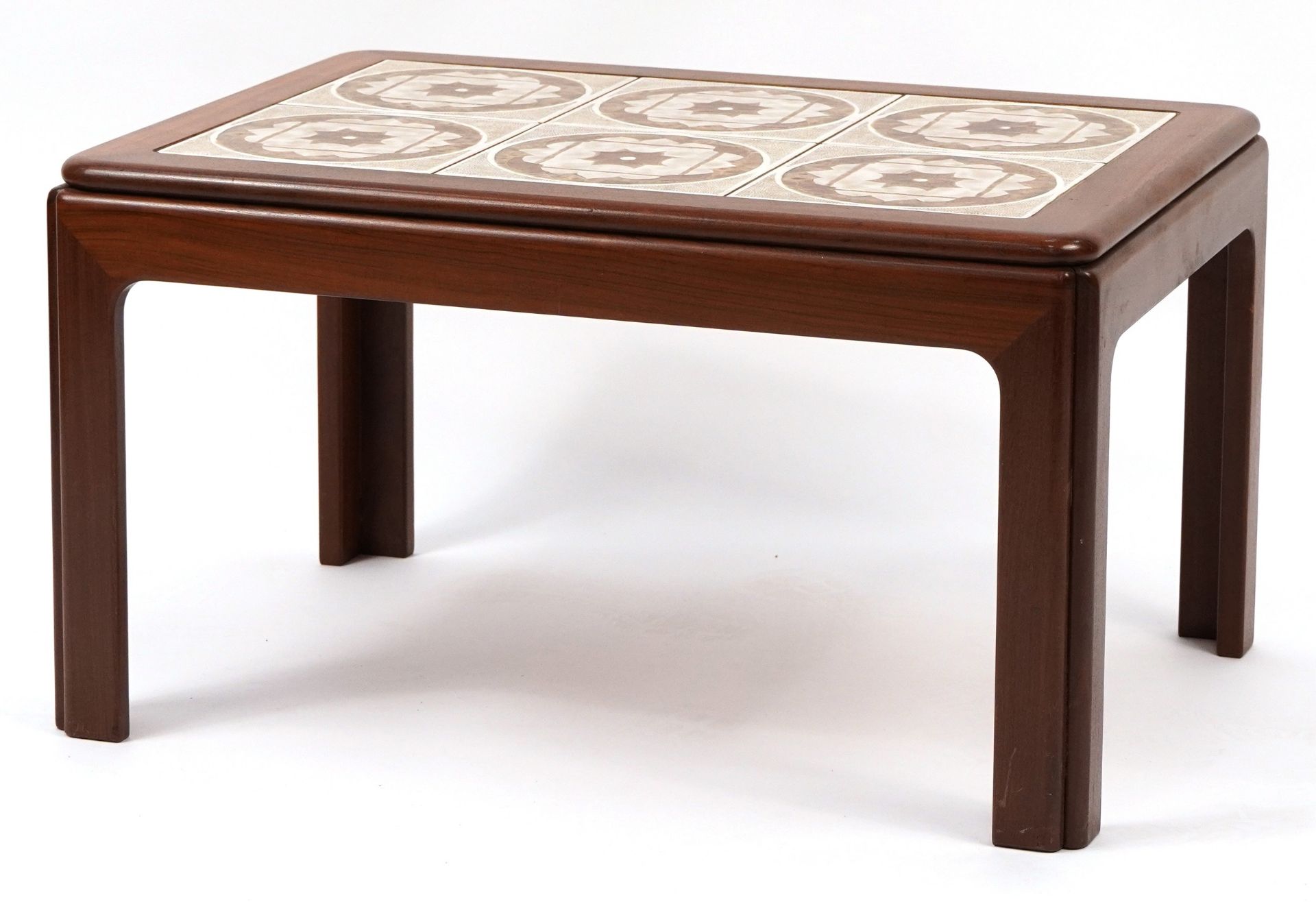 Mid century teak tile top coffee table, probably G Plan, 40cm H x 71cm W x 51cm D