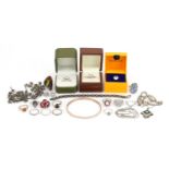Silver and white metal jewellery including cubic zirconia rings, necklaces and bracelets, 159.2g