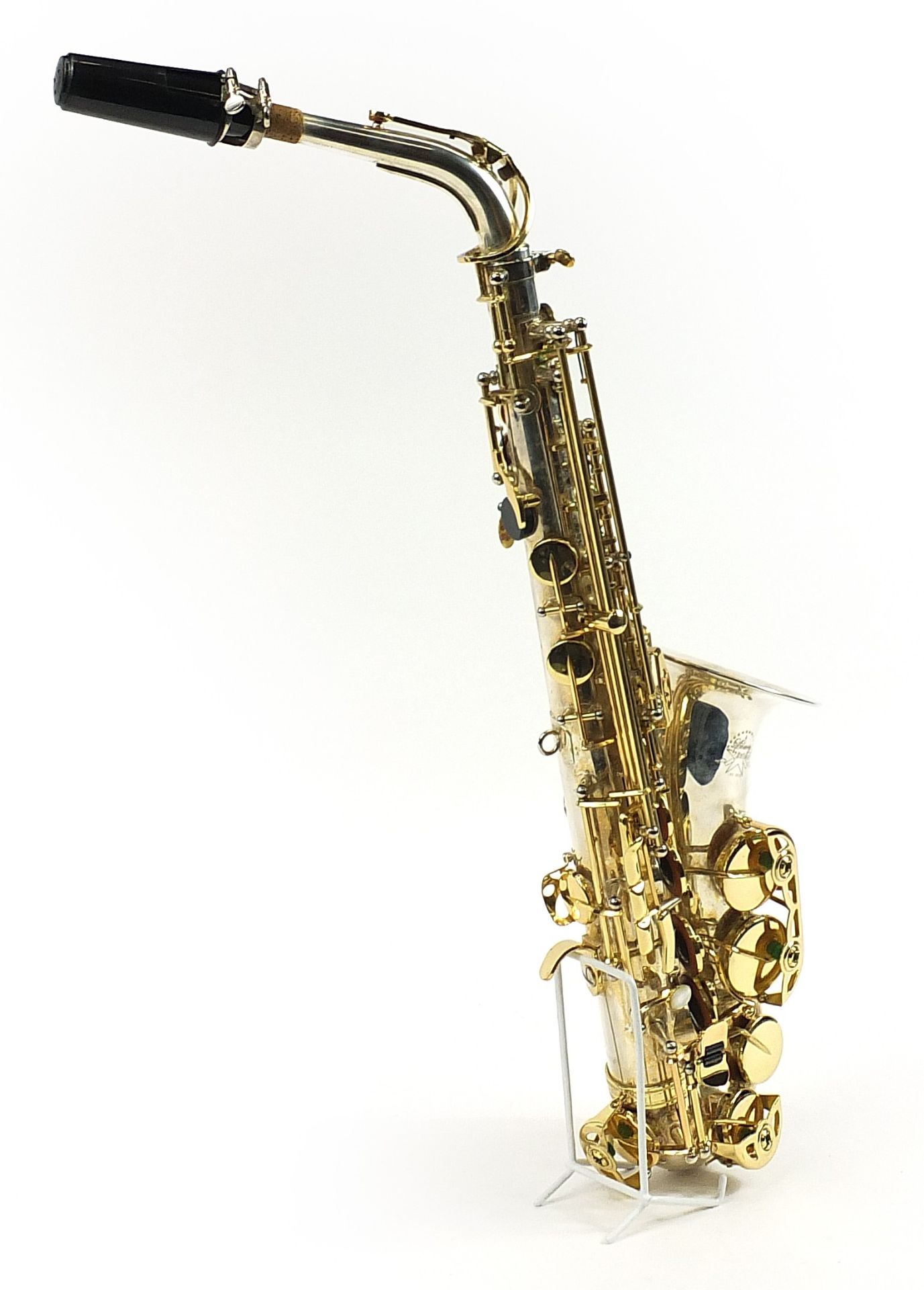 Liberty by Selmer chrome plated and brass alto saxophone with protective carry case and stand, - Image 3 of 7