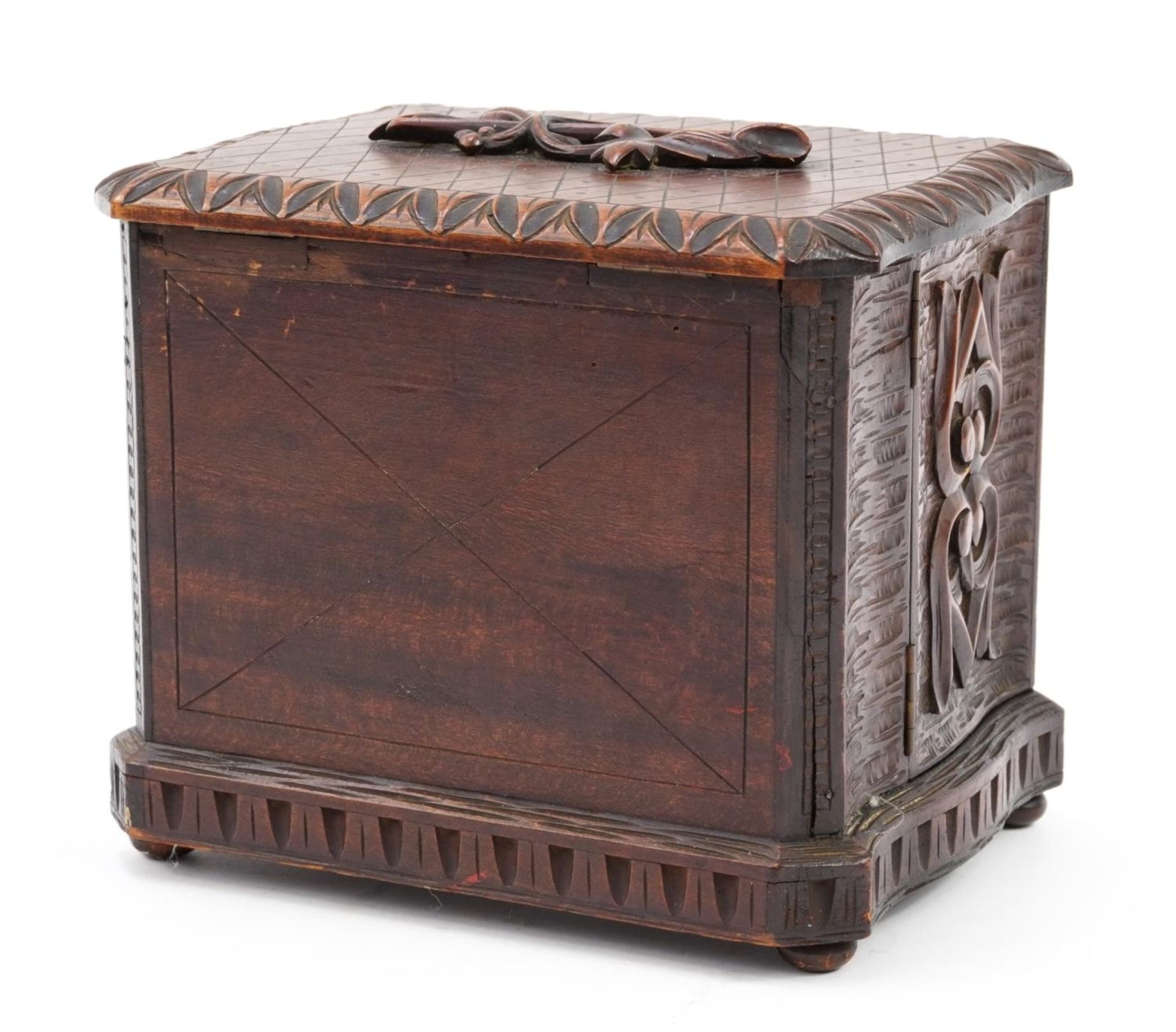Black Forest carved wood smoker's pipe box with base drawer, 18.5cm H x 21.5cm W x 17.5cm D - Image 3 of 4