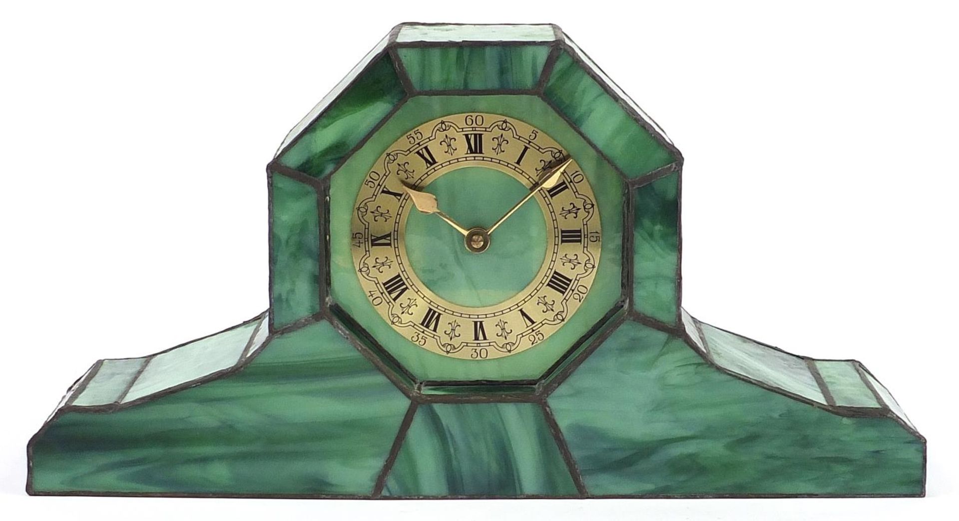 Art Deco style leaded glass design mantle clock, 45cm wide - Bild 2 aus 4