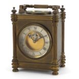 French brass cased weather station clock, the silvered dial with Roman numerals, 18cm high