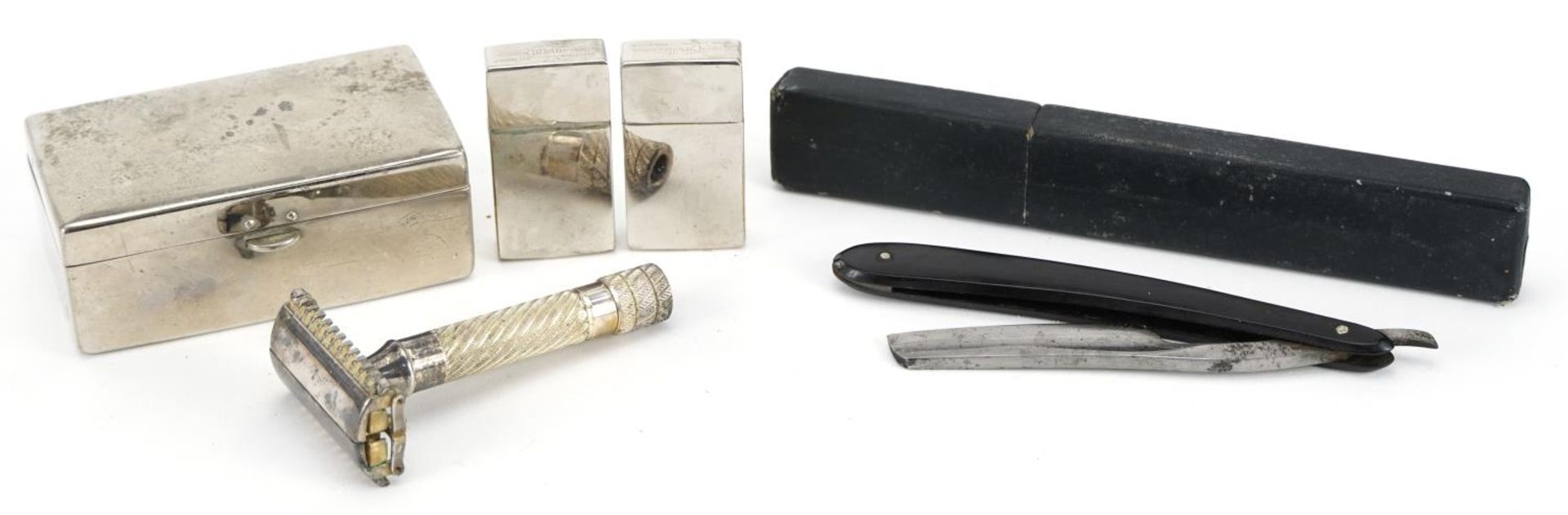Vintage Gillette travelling razor housed in a stainless steel case made in Canada together with a