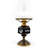 Oil lamp with glass shade, 54cm high