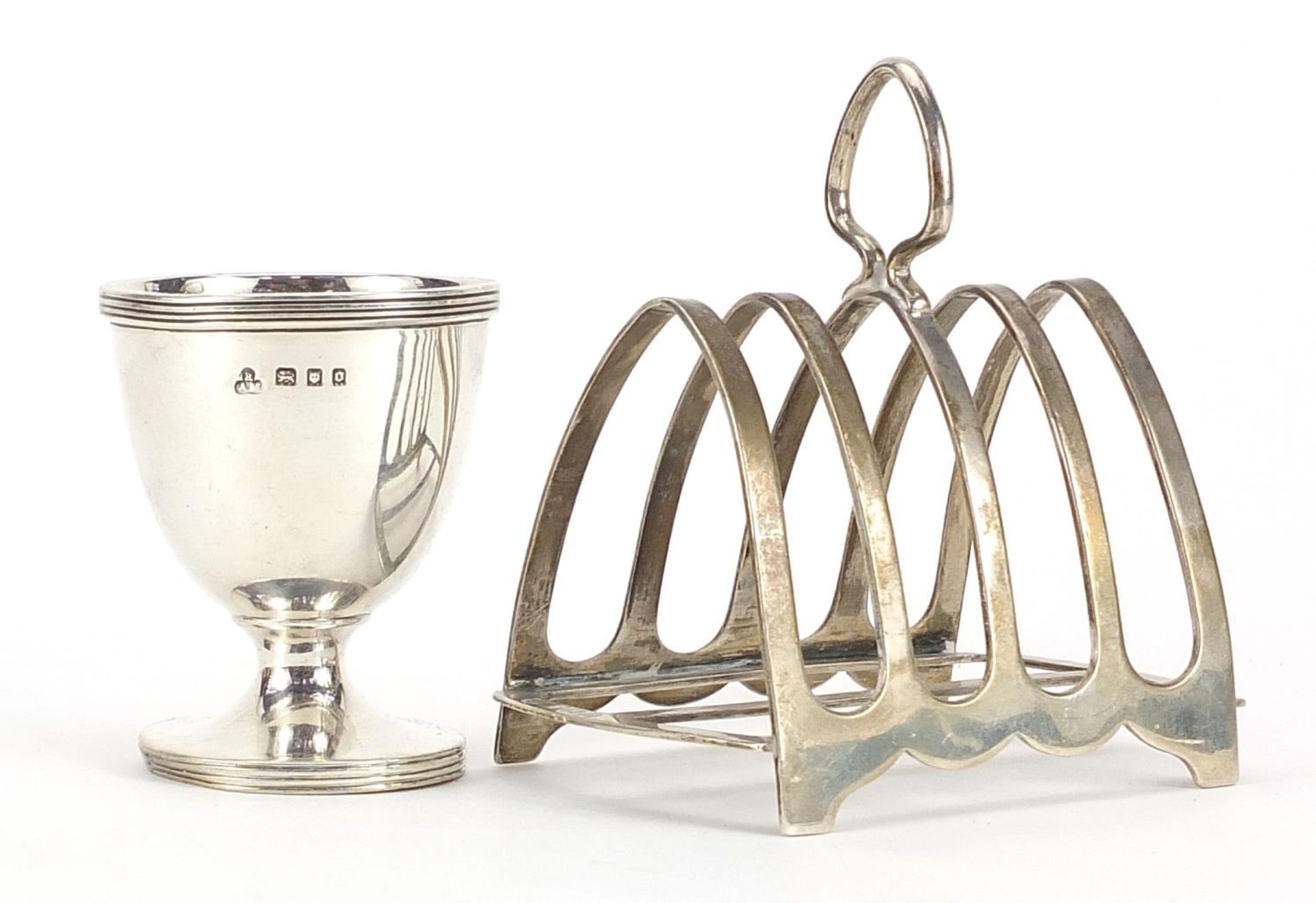 Silver four slice toast rack and silver eggcup, the largest 8.5cm wide, total 122.4g - Image 2 of 5
