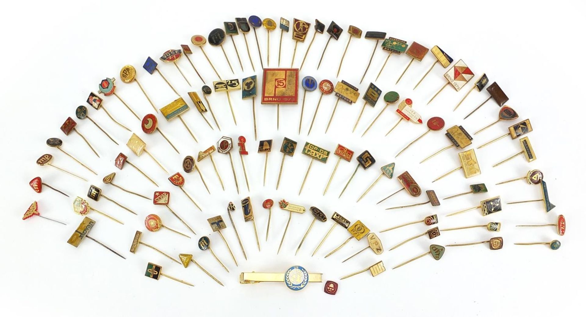 Collection of foreign stickpins, mostly enamelled