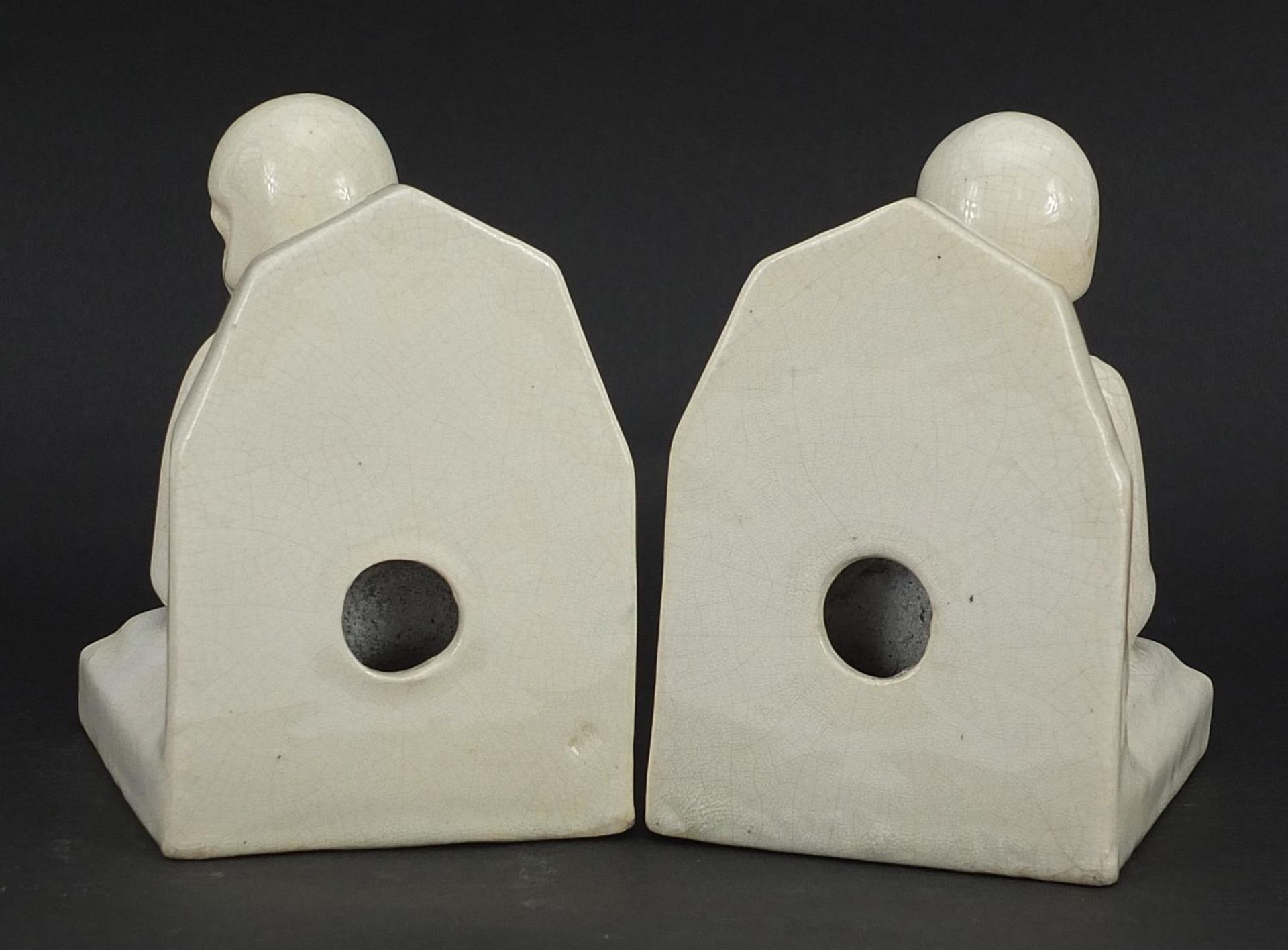 Pair of Art Deco cream glazed bookends in the form of females, 10.5cm high - Image 3 of 4