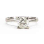 14ct white gold diamond solitaire ring, the diamond 6.38mm in diameter, size N/O, 3.2g