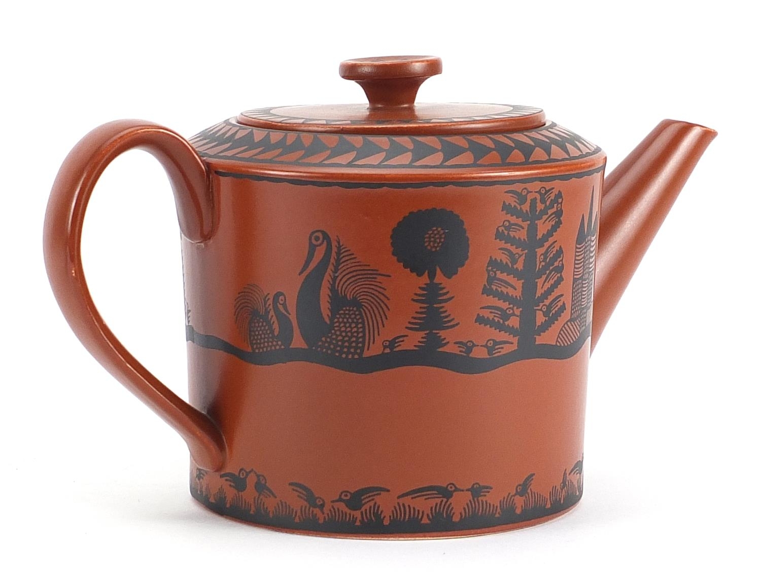 Scottie Wilson for Royal Worcester brown glazed porcelain including teapot, plate and dish, each - Image 2 of 4