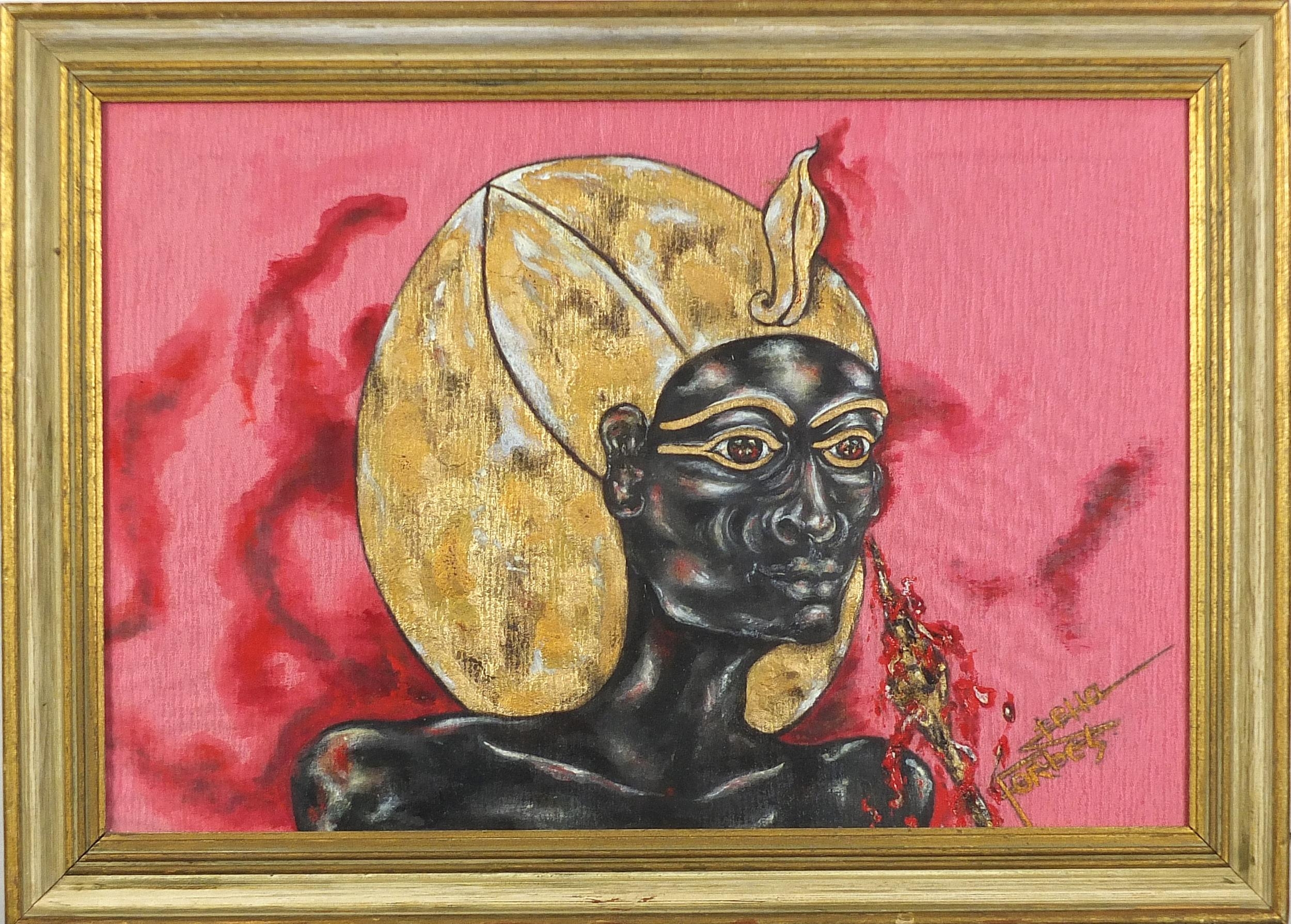 Stella Forbes - Head and shoulders portrait of an Egyptian figure, mixed media, framed and glazed, - Bild 2 aus 4