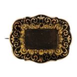 Victorian yellow metal mourning brooch with woven hair panel, 3.5cm wide, 9.4g