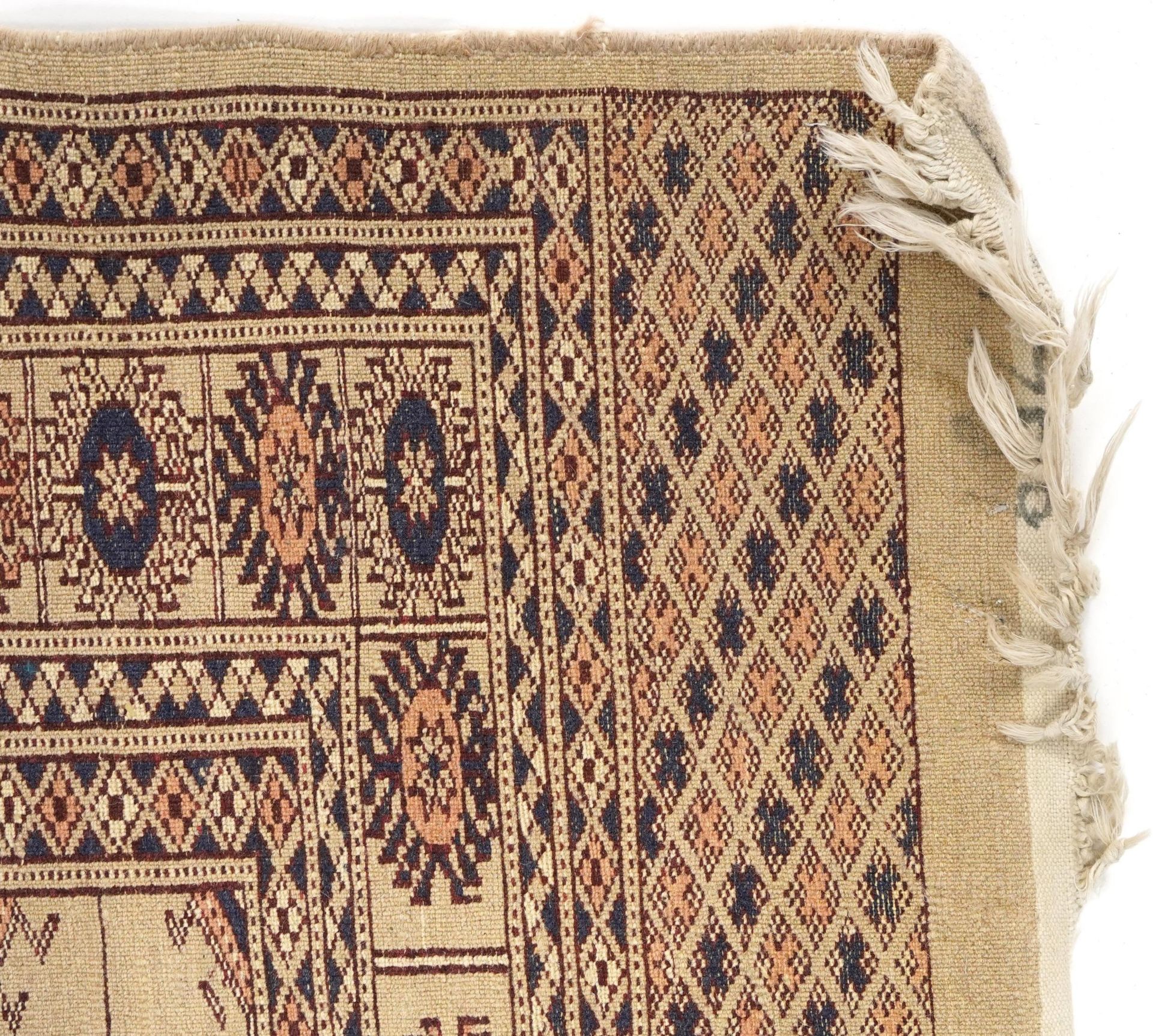 Rectangular Bokhara part silk cream and blue ground rug having an all over geometric design, 150cm x - Image 6 of 6