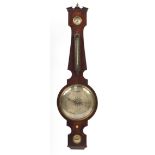 Georgian mahogany banjo barometer with silvered dial and thermometer, 109cm high