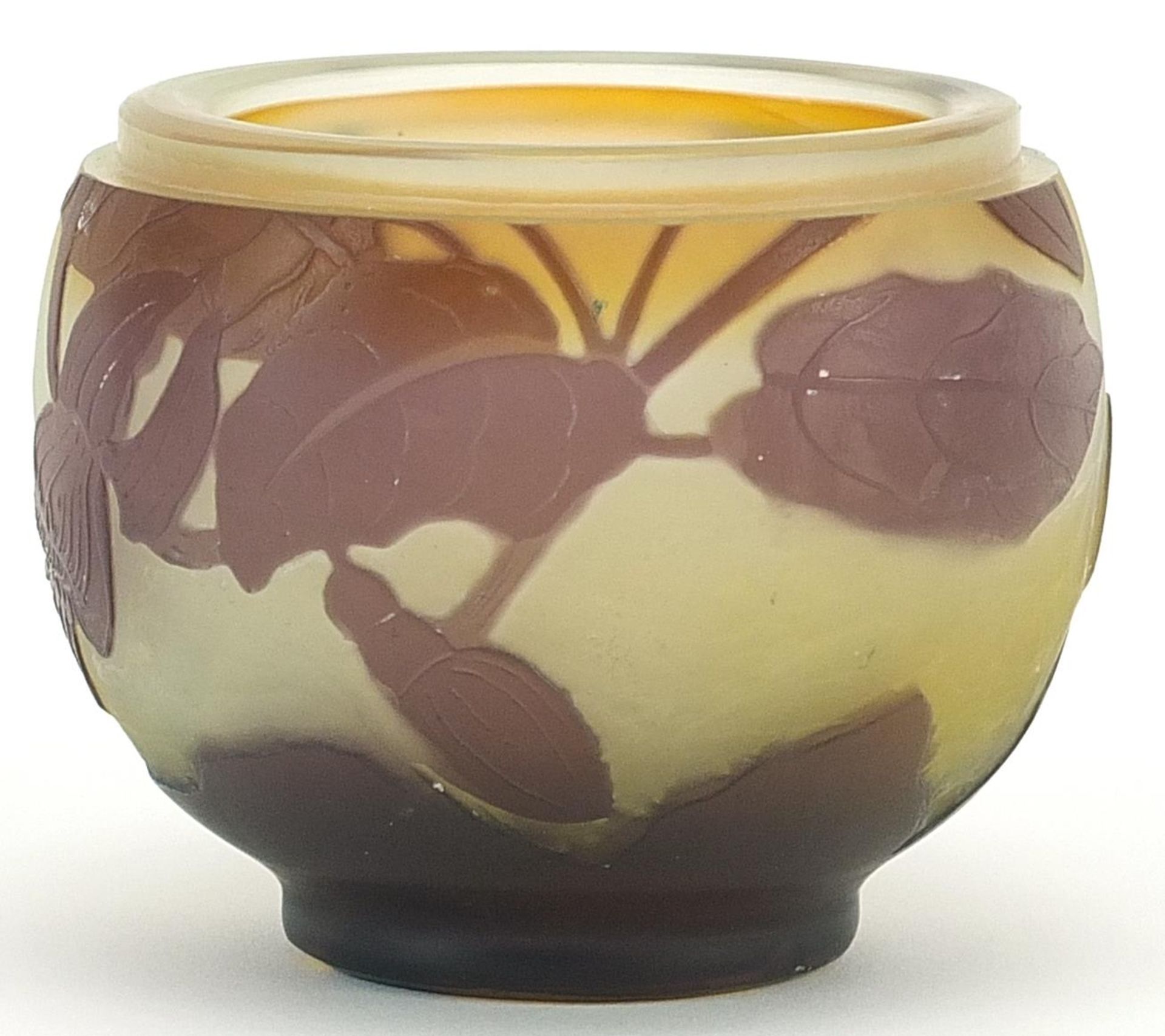 Emile Galle, French Art Nouveau cameo glass pot decorated with flowers, 7.5cm in diameter