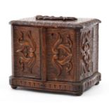 Black Forest carved wood smoker's pipe box with base drawer, 18.5cm H x 21.5cm W x 17.5cm D
