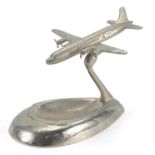 Aviation interest chrome plated aeroplane ashtray, 25cm in length