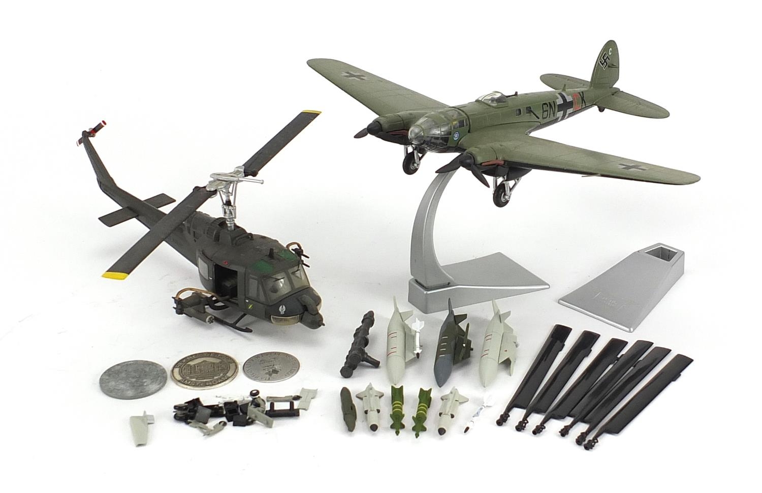 Two Corgi 1:72 scale diecast models comprising Heinkel HE 111 and Bell Helicopter with a