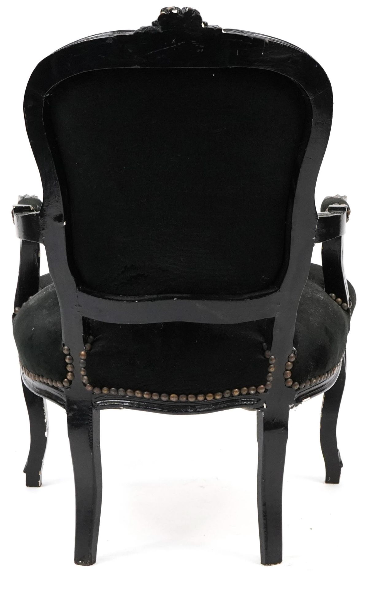 French style black painted elbow chair with black button back upholstery, 92cm high - Bild 3 aus 3