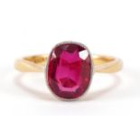 18ct gold and platinum ruby solitaire ring, size M, 3.3g