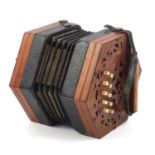 Lachenal & Co, 19th century mahogany 22 button concertina, numbered 86802, 18cm in diameter