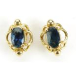 Pair of 9ct gold sapphire stud earrings, 9mm high, 0.8g