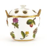 Early 19th century Spode custard pail with twin handles, hand painted and decorated in relief with