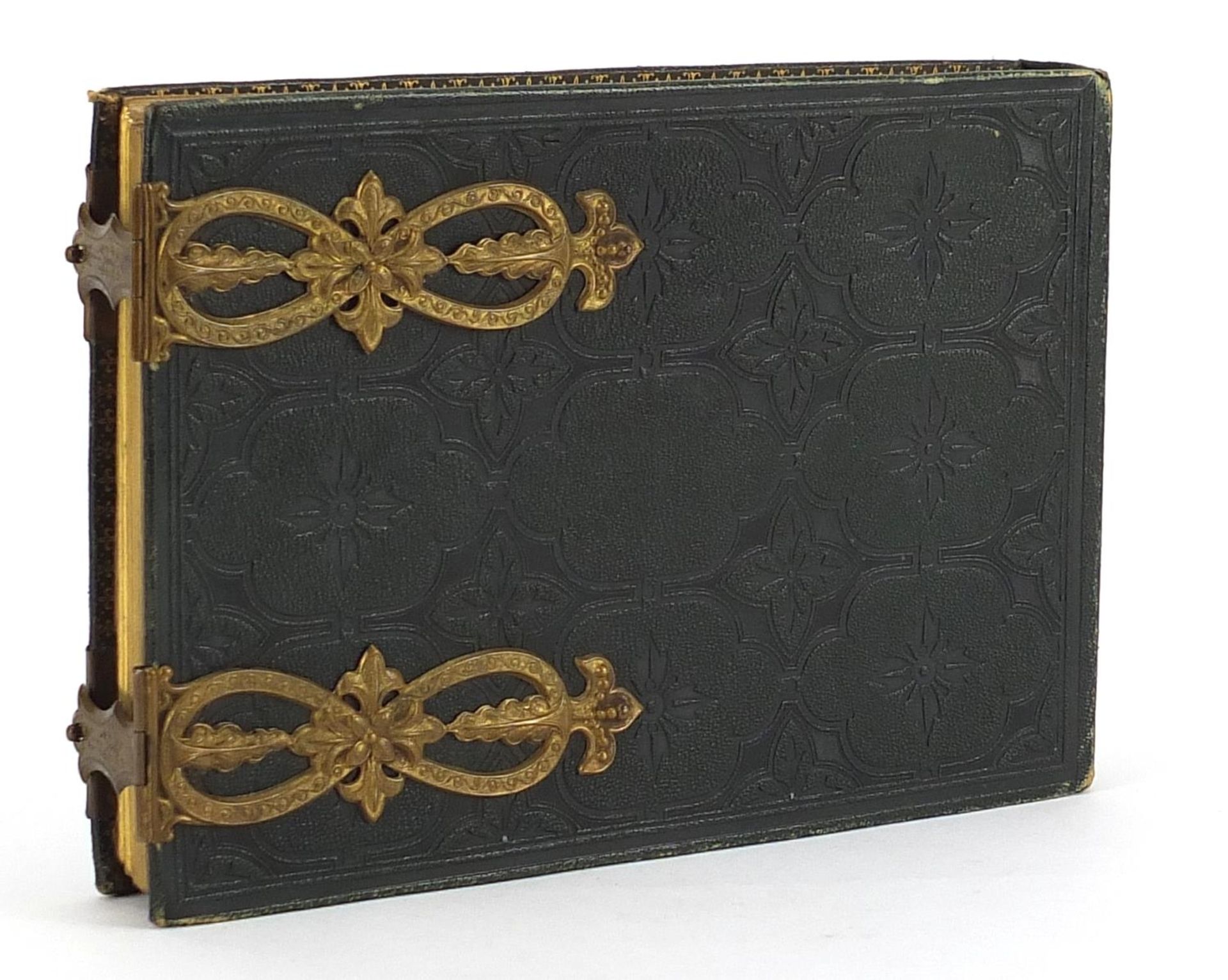 Collection of black and white cabinet cards and greetings cards arranged in a tooled leather album - Image 6 of 6