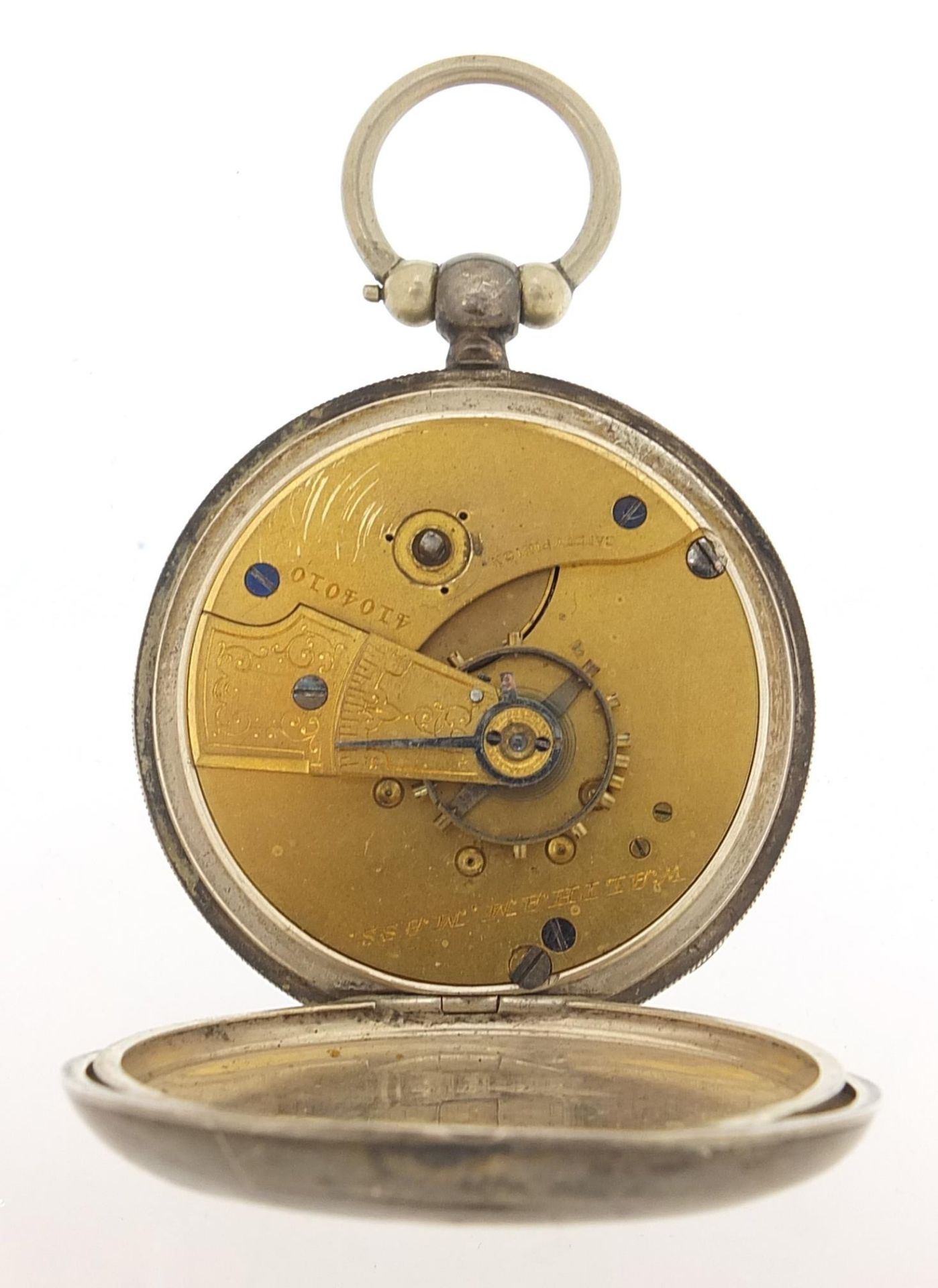 Waltham, gentlemen's silver open face pocket watch with enamelled dial, the movement numbered - Image 3 of 4