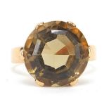 Unmarked gold citrine solitaire ring, size I, 5.5g