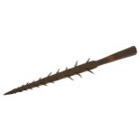 Tribal steel hunting spear with wavy line design, 24cm in length