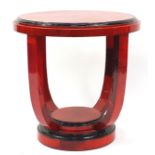 Art Deco style bird's eye maple effect occasional table, 60cm high x 59cm in diameter