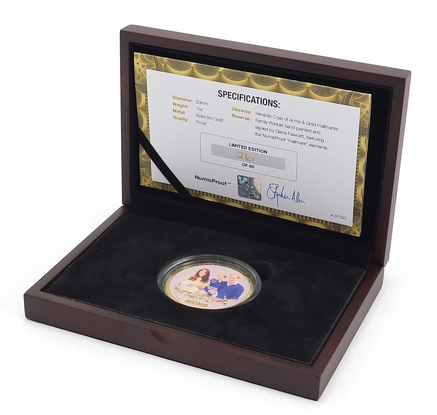 One ounce 9ct gold proof coin commemorating HRH Princess Charlotte with certificate and box, limited