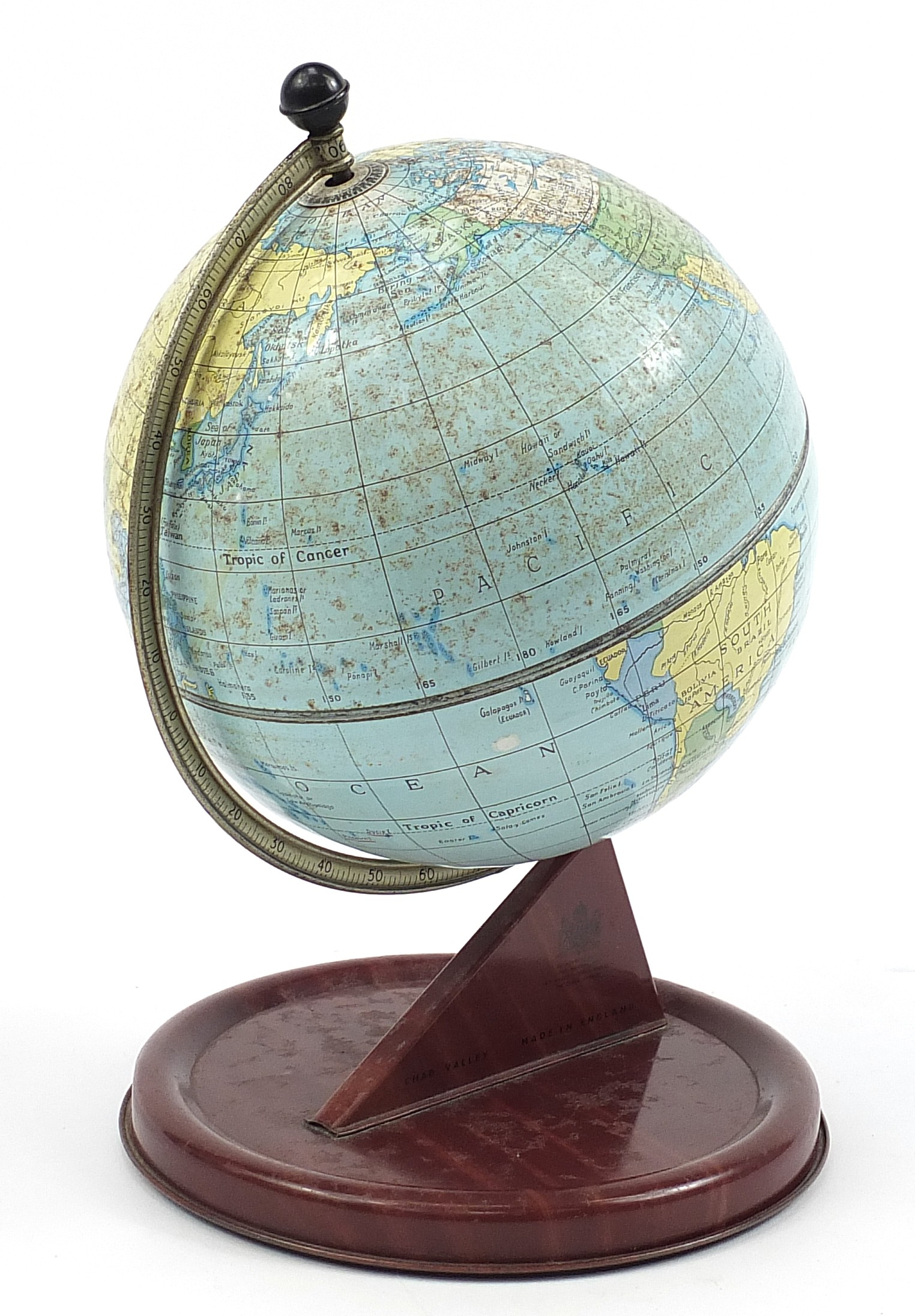 Vintage Chad Valley tin table globe, 28cm high - Image 2 of 3