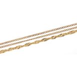 9ct gold curb link necklace and 9ct gold rope twist bracelet, 49cm and 18cm in length, 5.0g