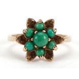 9ct gold turquoise flower head ring, size L, 3.1g