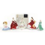 Five Royal Doulton figurines including Diana HN2468, Winter Ball HN5466 and Fragrance 1991, the