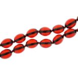 Cherry amber coloured bead necklace, 80cm in length, 84.2g