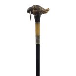 Carved horn cockatoo design walking stick with ebonised shaft, the carved pommel possibly rhinoceros