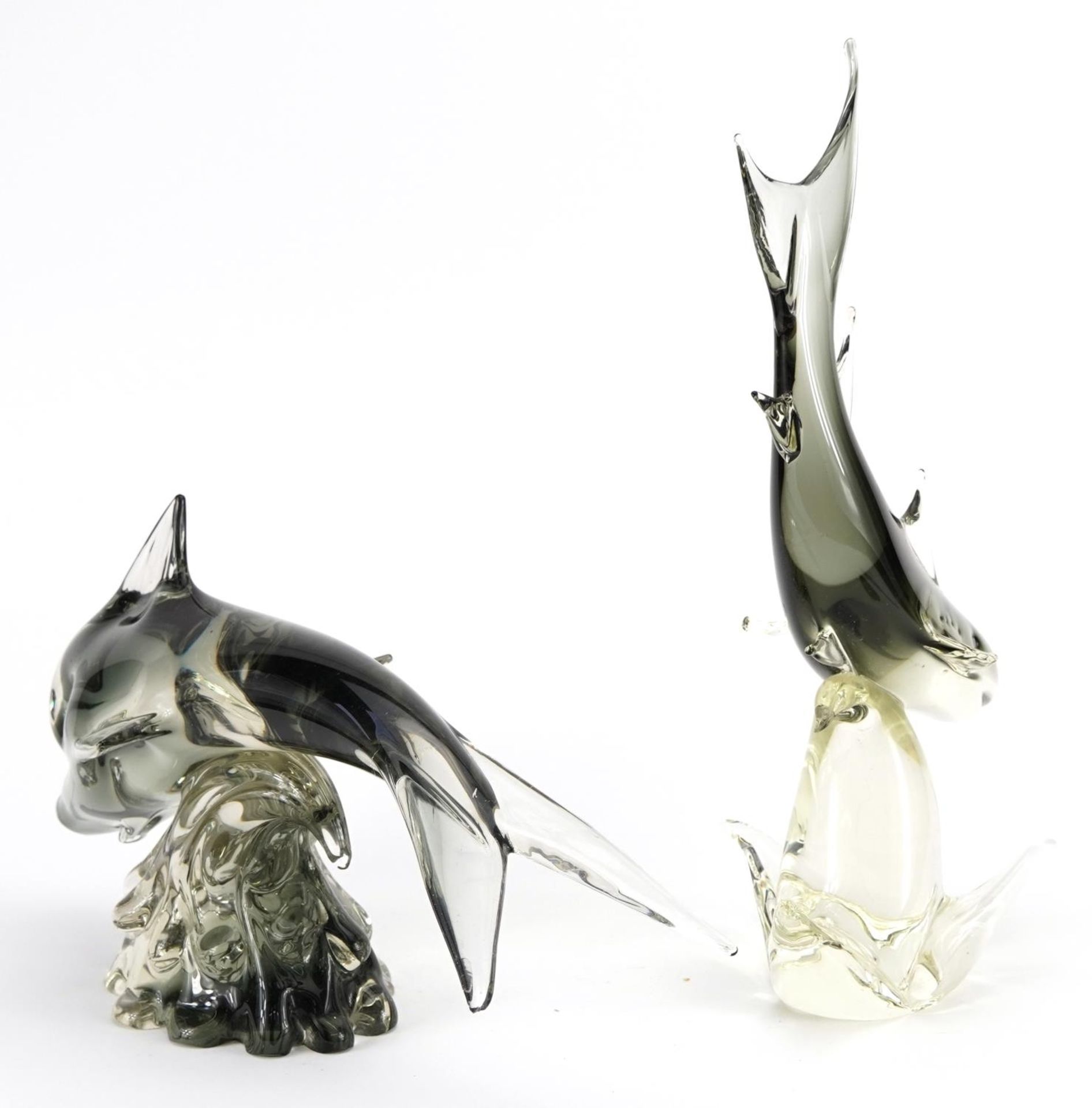 Two large Murano smoked glass fish sculptures, the largest 40cm in length - Image 2 of 3