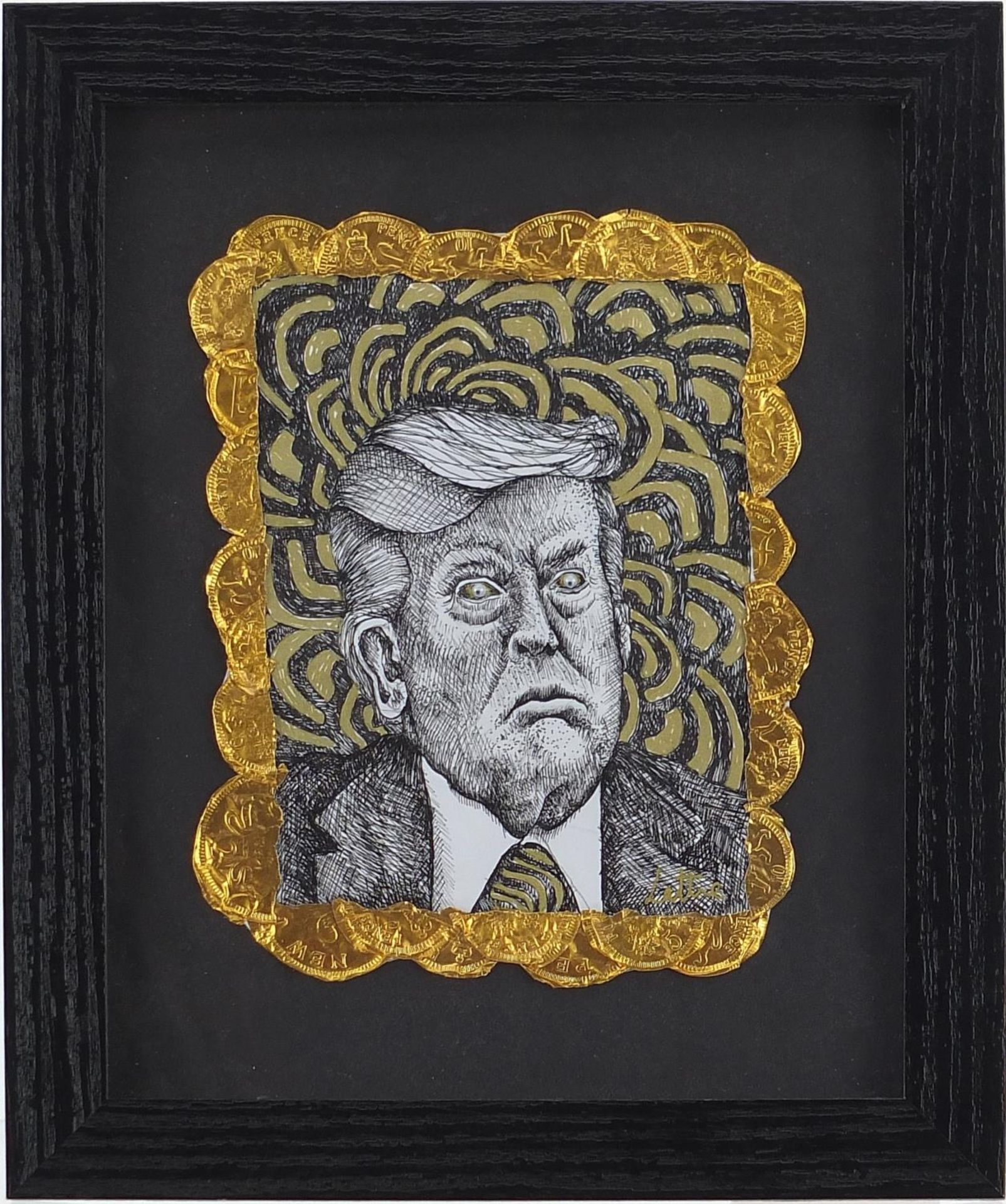 Lottie Norton Design - Head and shoulders caricature portrait of Donald Trump, mixed media and - Bild 2 aus 5