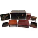 Chinese lacquered trunk, boxes and trays