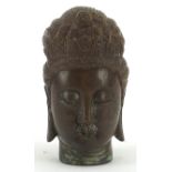 Chinese patinated bronze bust of Guanyin, 12cm high