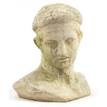 Stoneware garden bust of Diadoumenos, 38cm high