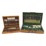Art Deco oak canteen of silver plated cutlery, the knives marked Harrods, Knightsbridge and a