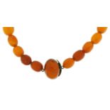Amber coloured graduated bead necklace, 35cm in length, 35.1g